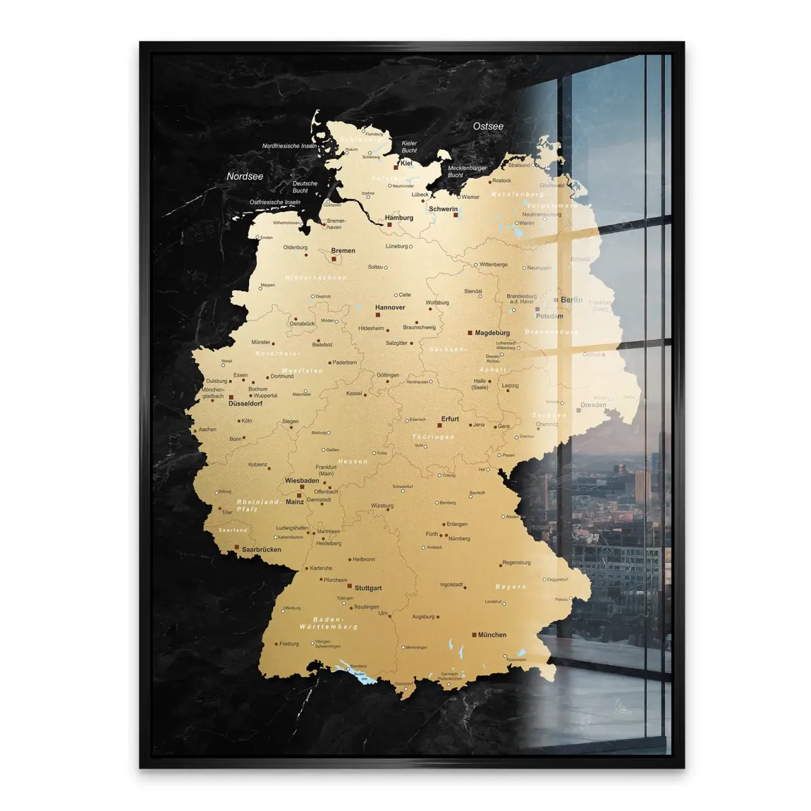 Deutschland Karte Gold Retro Acrylglasbild