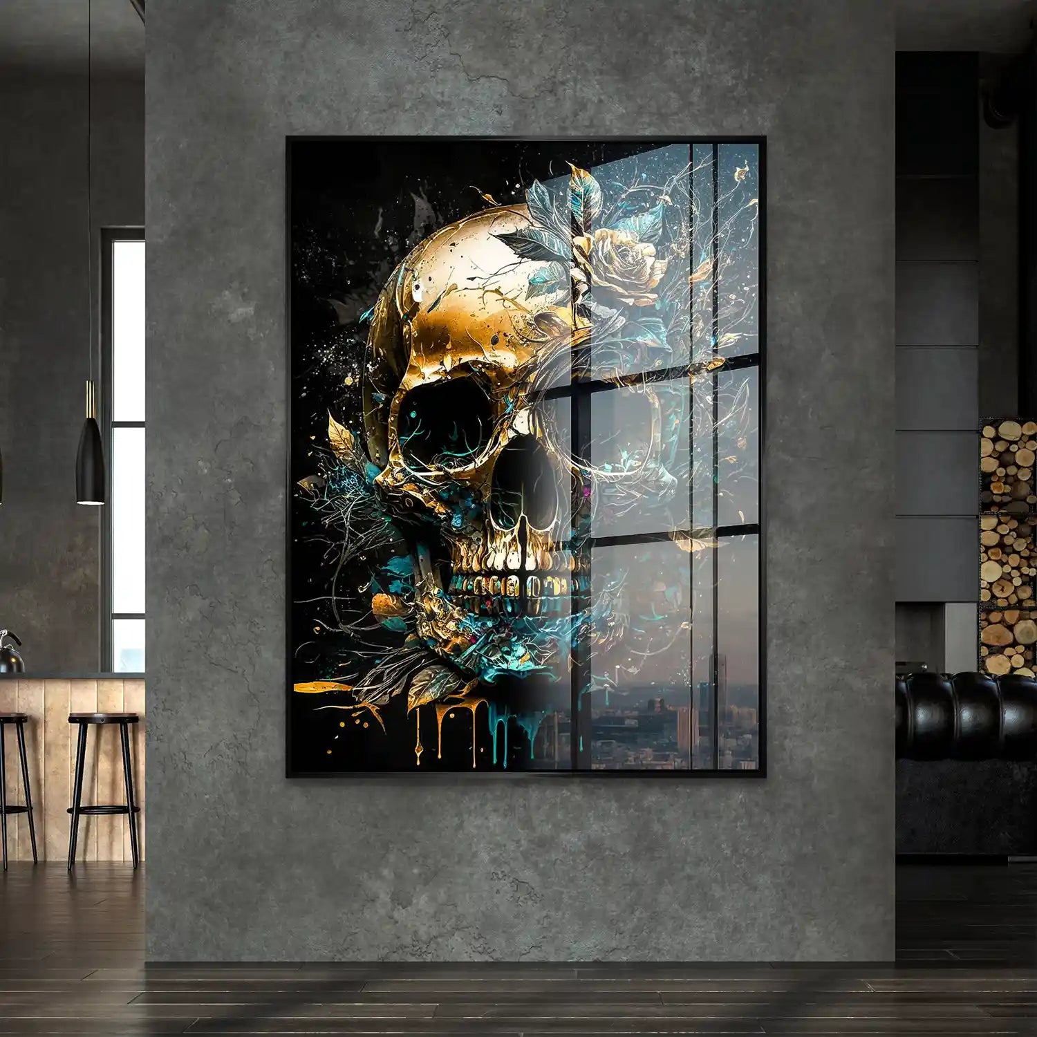 Totenkopf Gold Style Acrylglasbild INGALERIE