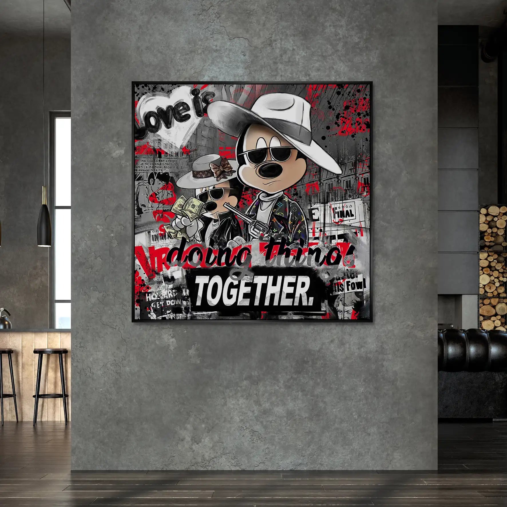 Micky & Minnie Gangster Streetart AluDibond Bild INGALERIE