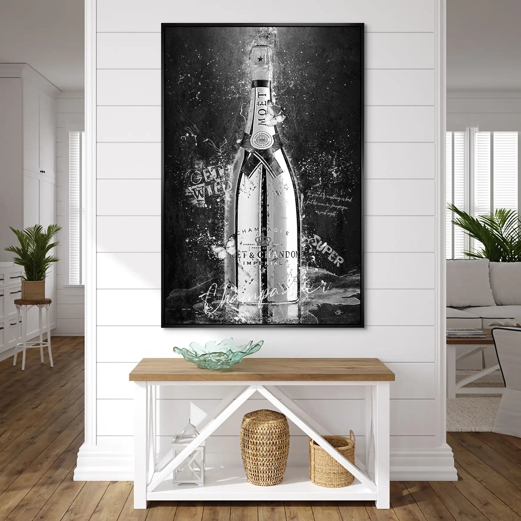 Champagner Black & White AluDibond Bild INGALERIE