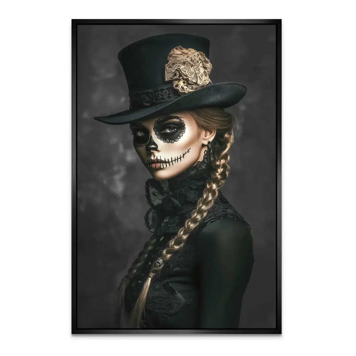 Geheimnisvolle Schönheit im Catrina Look Alu Dibond Bild INGALERIE