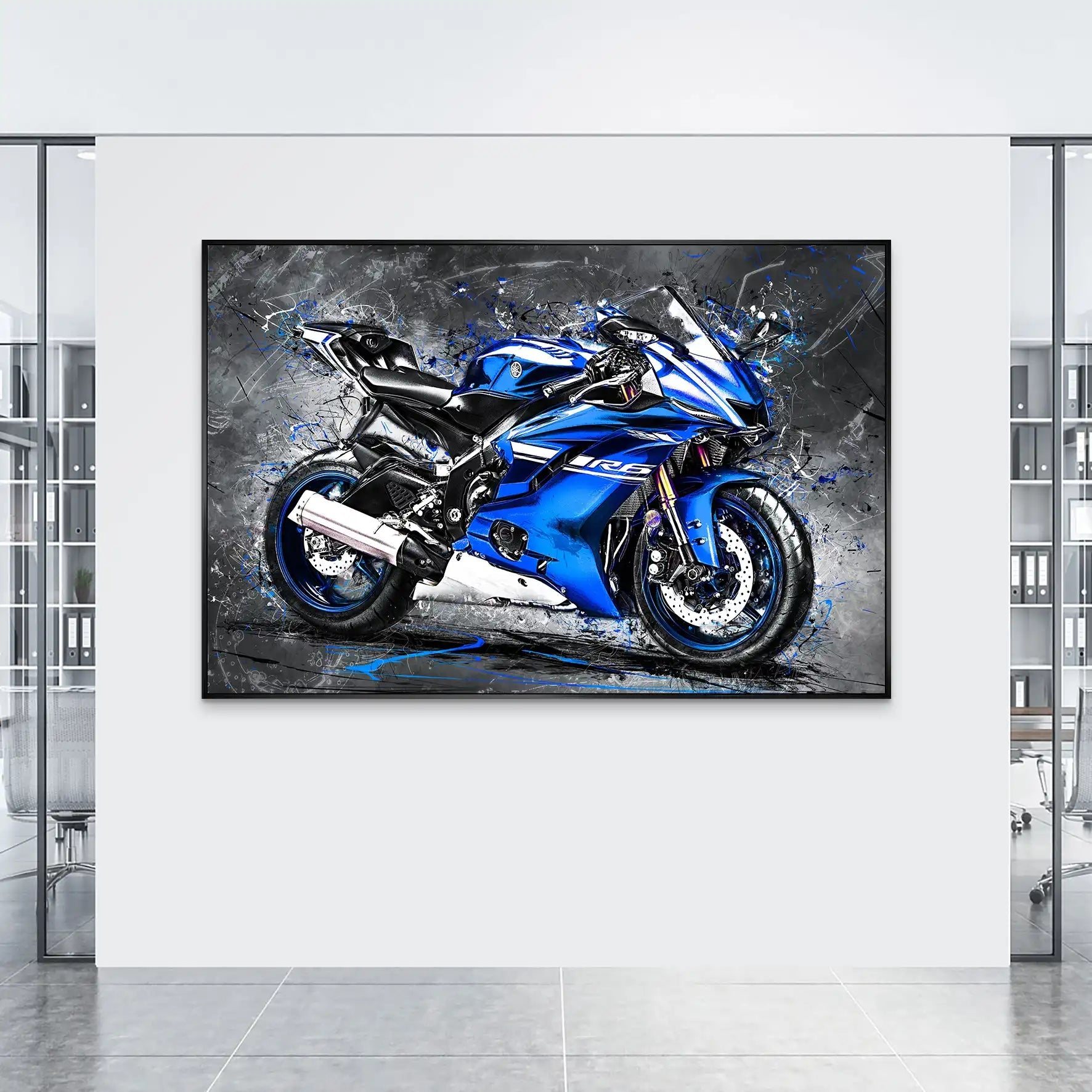 Yamaha R6 Abstrakt Blau AluDibond Bild INGALERIE