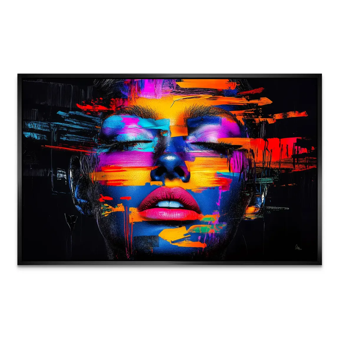 Neon Frauenportrait AluDibond Wandbild