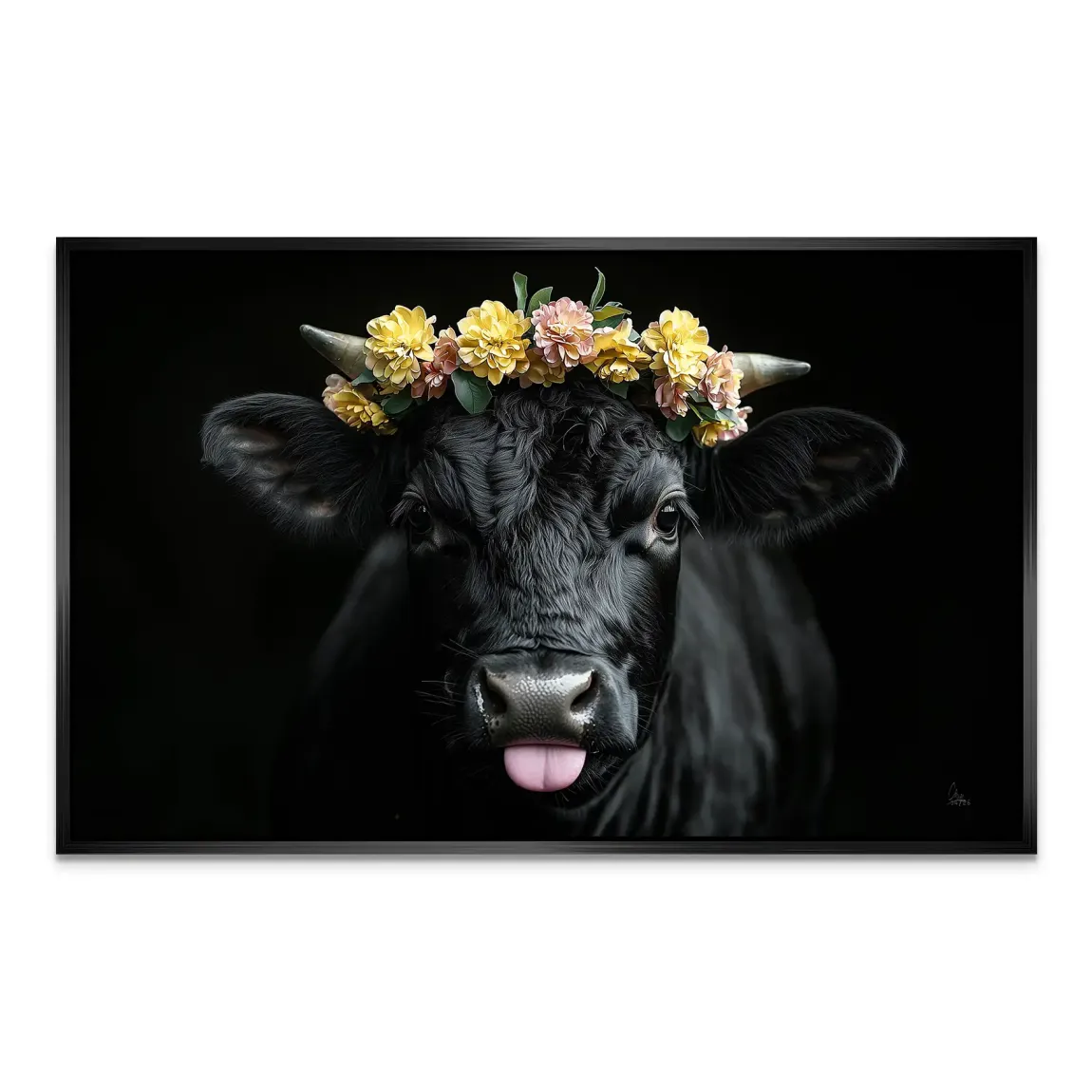 Blumige Kuh AluDibond Wandbild
