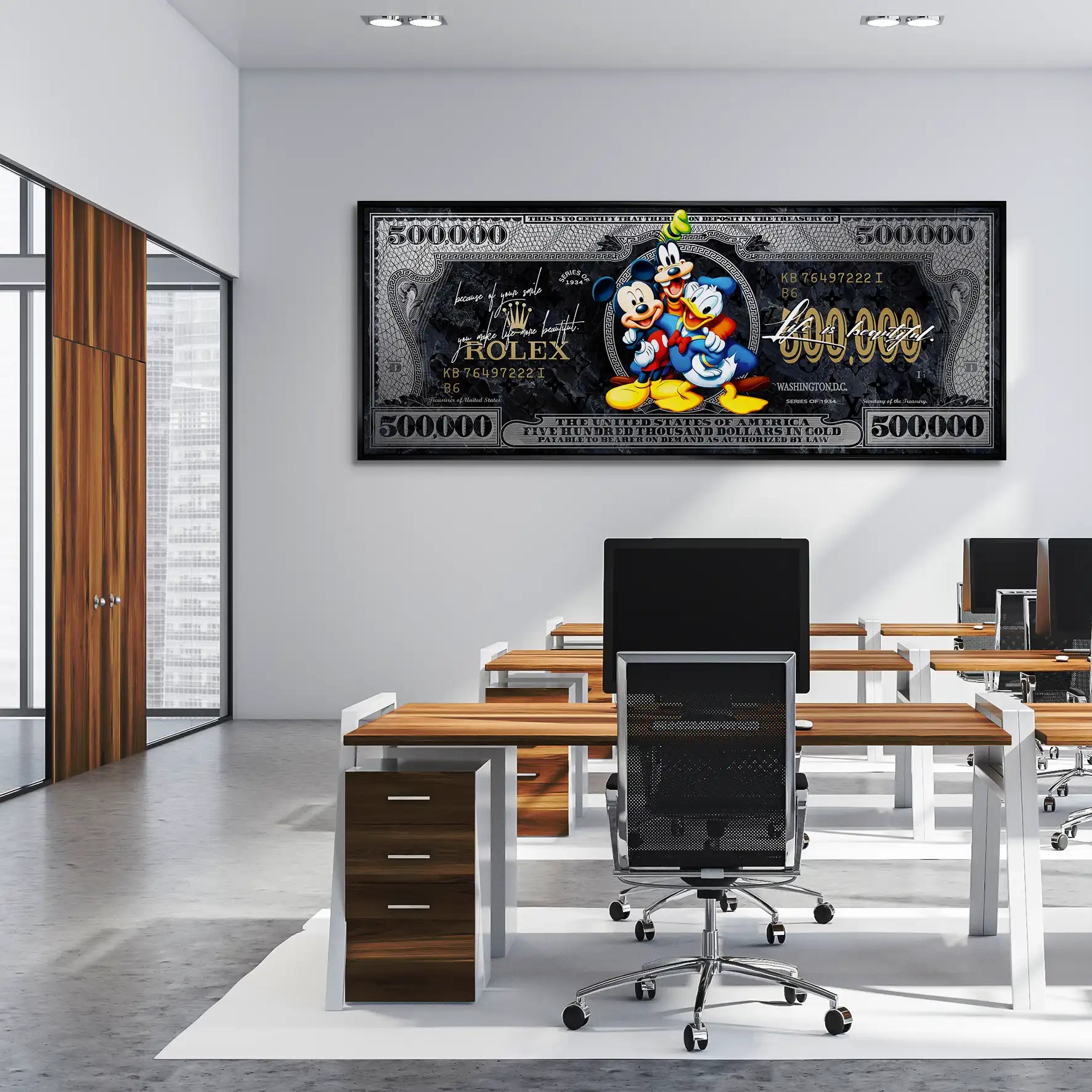 Micky Goofy Donald Dollar AluDibond Bild INGALERIE