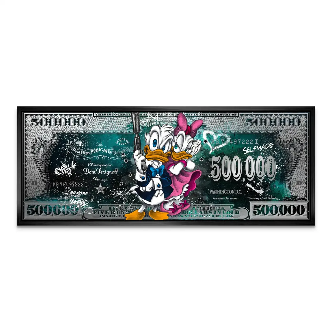 Donald & Daisy Duck Green Pop Art Dollar AluDibond Bild INGALERIE