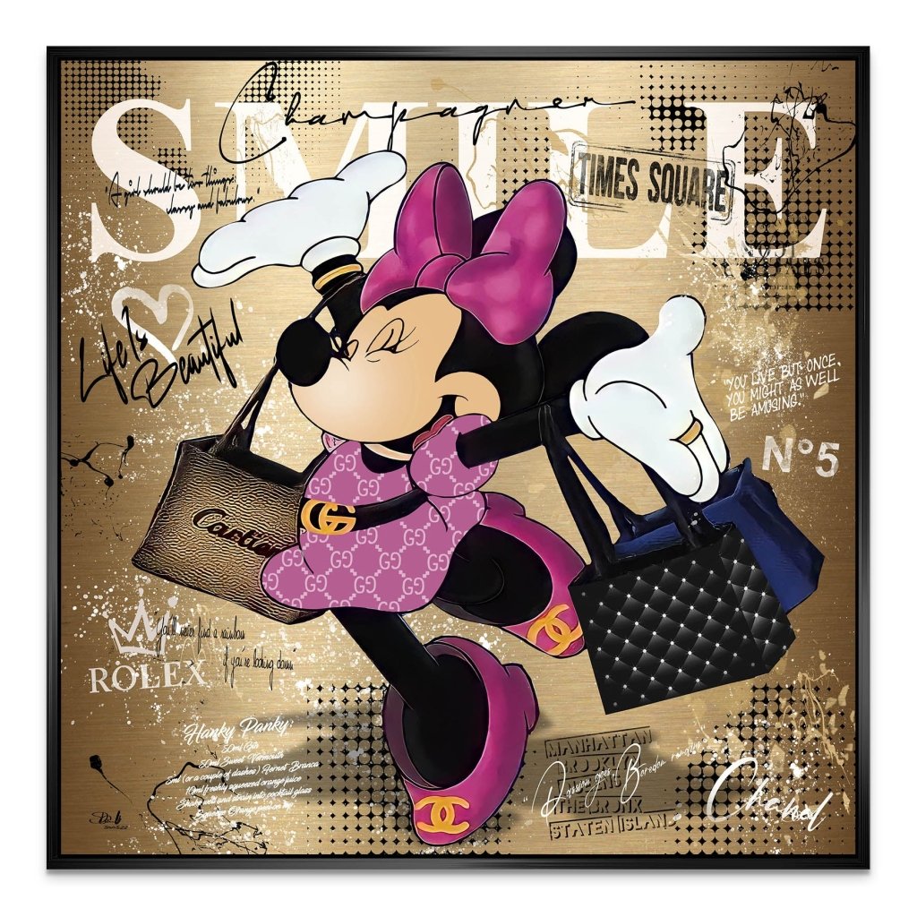 Minnie Smile Gold Pop Art AluDibond Bild INGALERIE