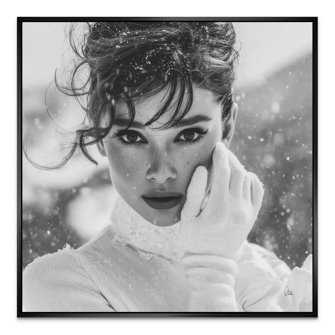 Audrey Hepburn Snow Portrait Alu Dibond Bild