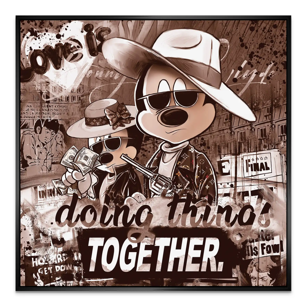 Micky & Minnie Gangster Retro Style AluDibond Bild INGALERIE