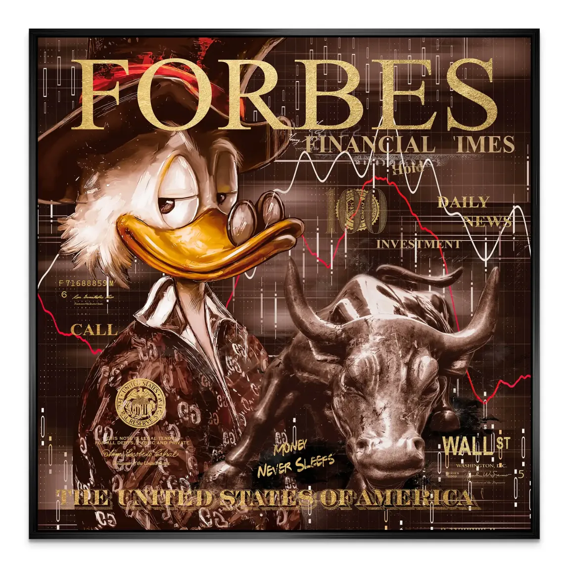 Dagobert Duck Wallstreet Vintage Alu Dibond Bild