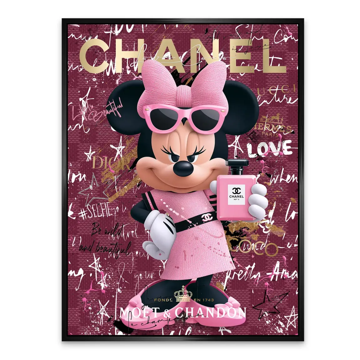 Minnie Maus Glam Chanel Alu Dibond Wandbild