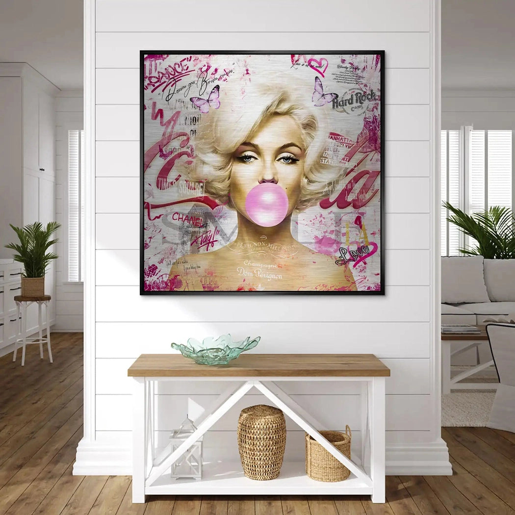 Marilyn Monroe Bubble Gum Streetart Alu Gebürstet Bild INGALERIE