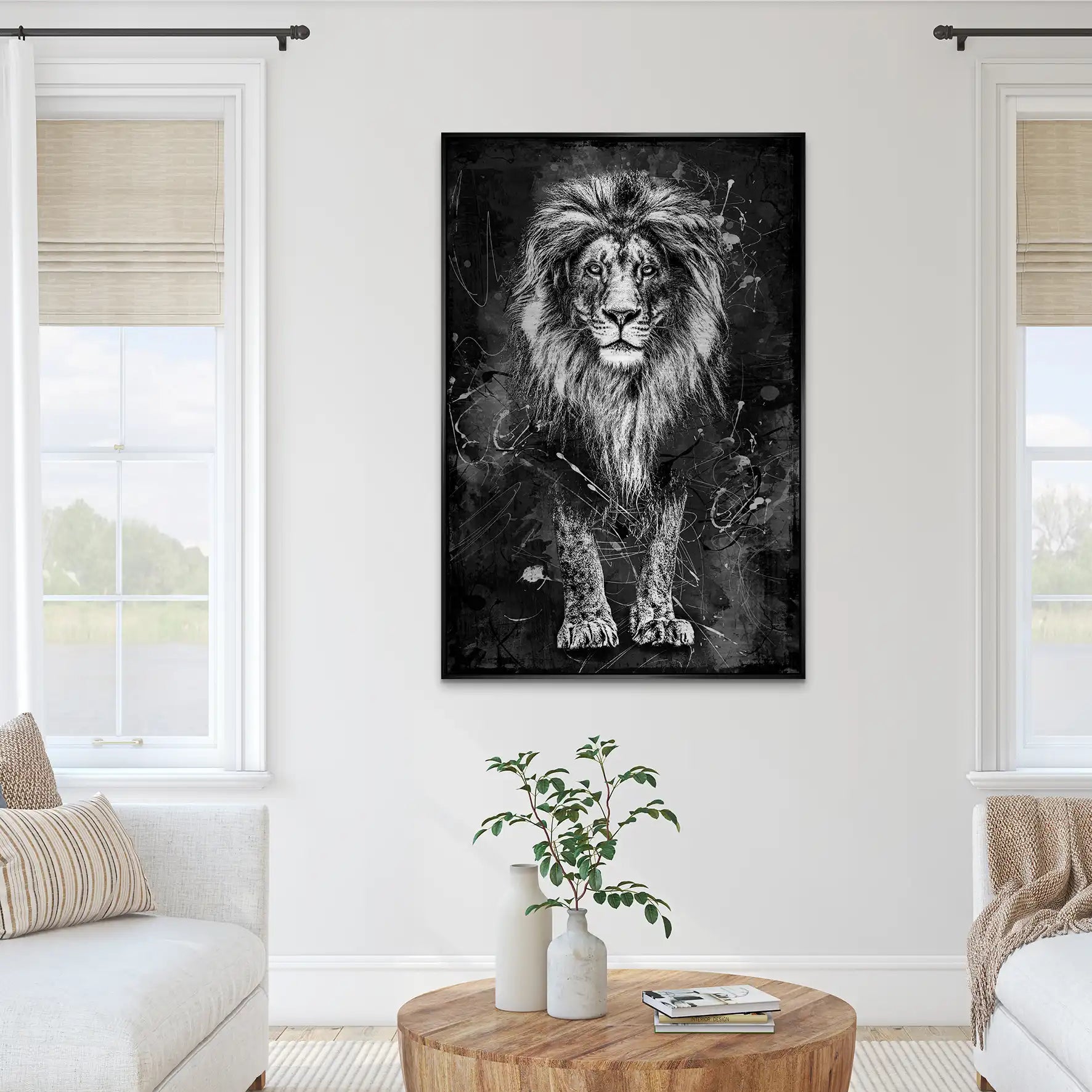 Löwe Abstrakt Black AluDibond Gebürstet INGALERIE