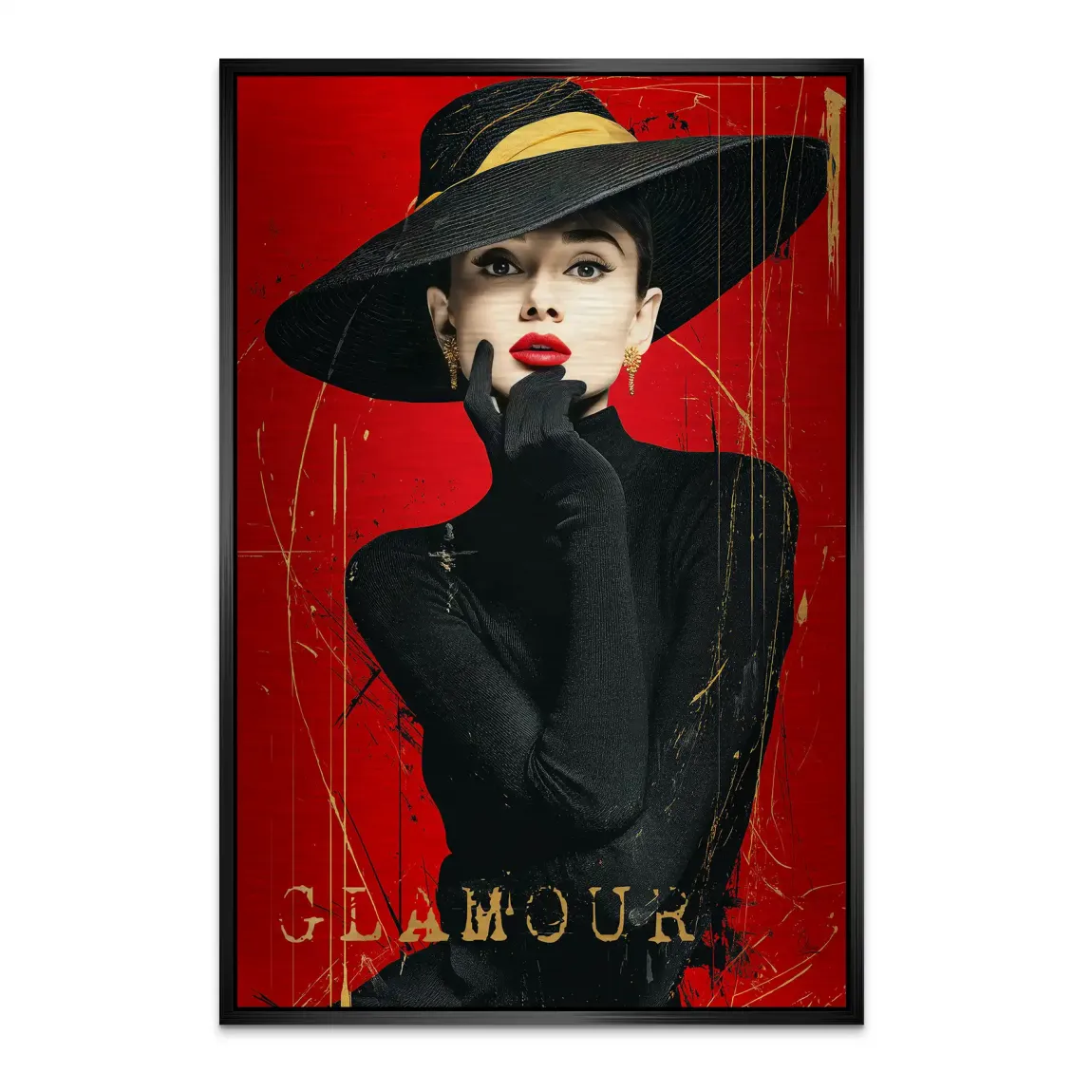 Audrey Hepburn Red Glamour Alu Dibond Bild gebürstet