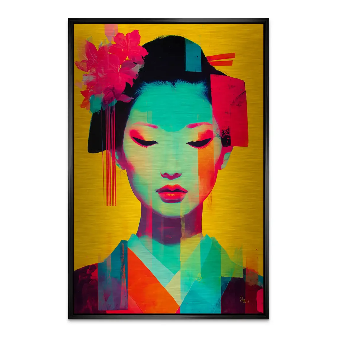 Geisha Neon Pop Alu Dibond Bild gebürstet