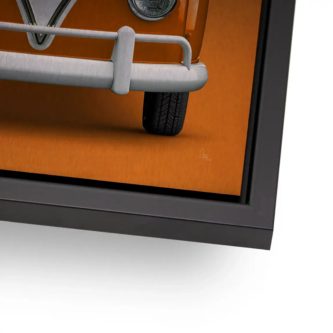 Orange VW Bulli Aluminiumbild gebürstet