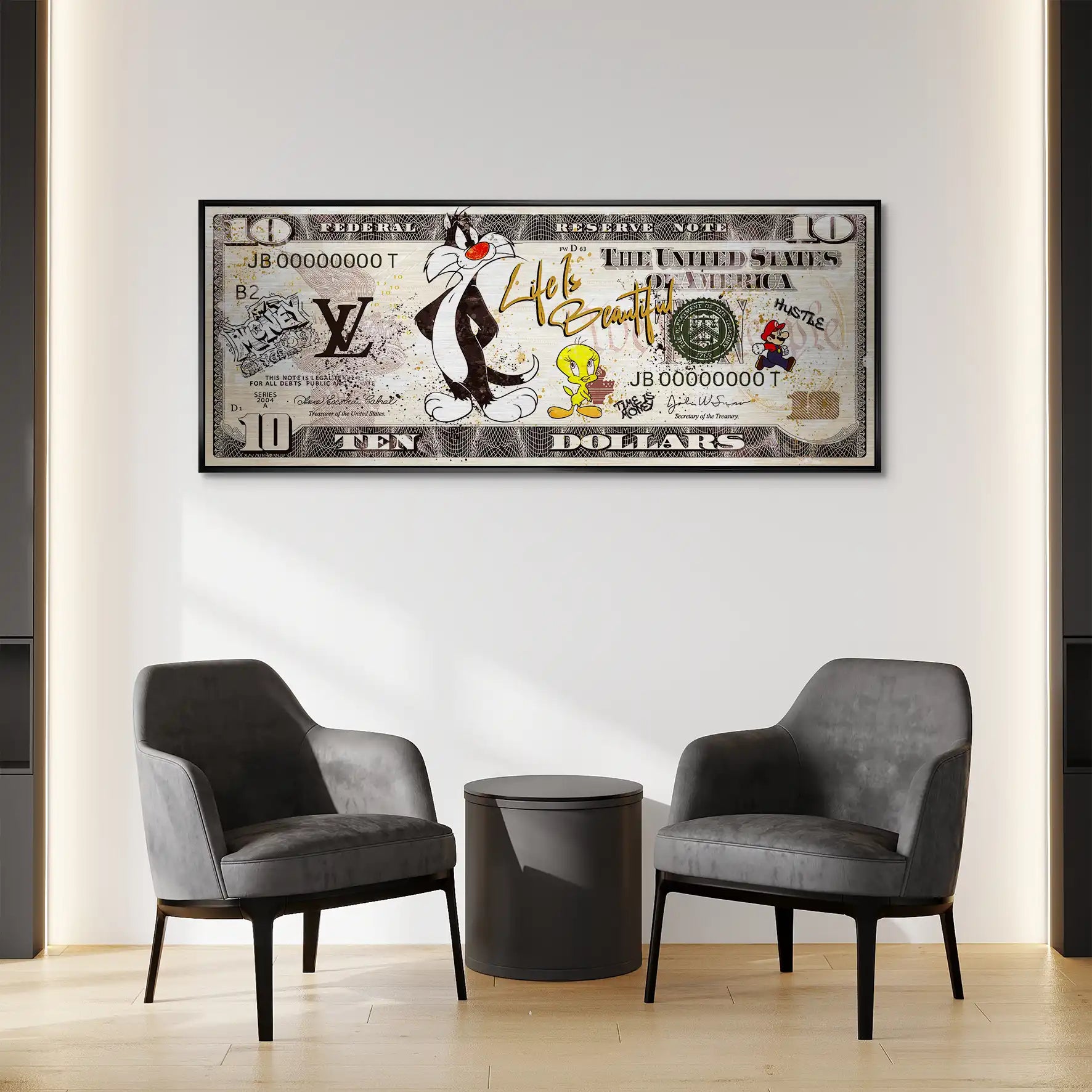 Tweety und Sylverster Dollar AluDibond Gebürstet INGALERIE