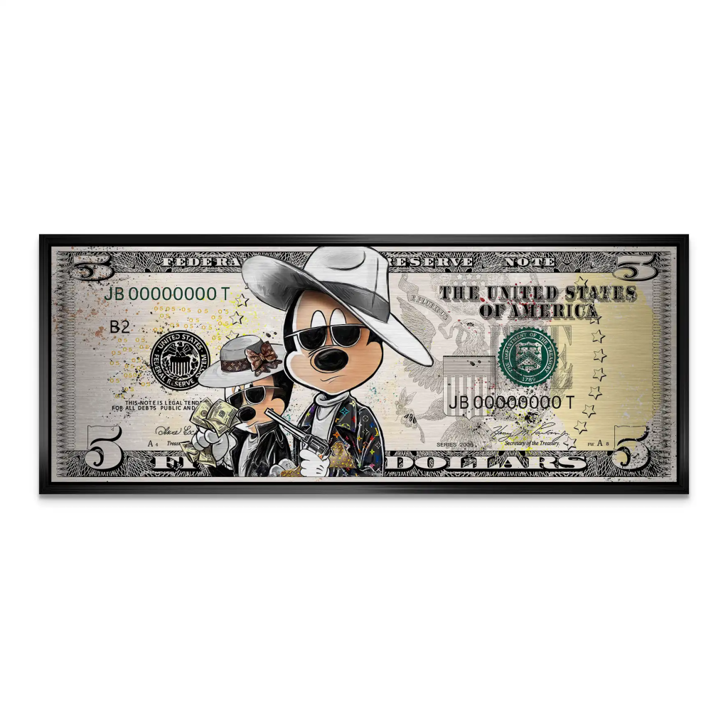 Micky und Minnie Maus Dollar Pop Art Alu Gebürstet Bild INGALERIE