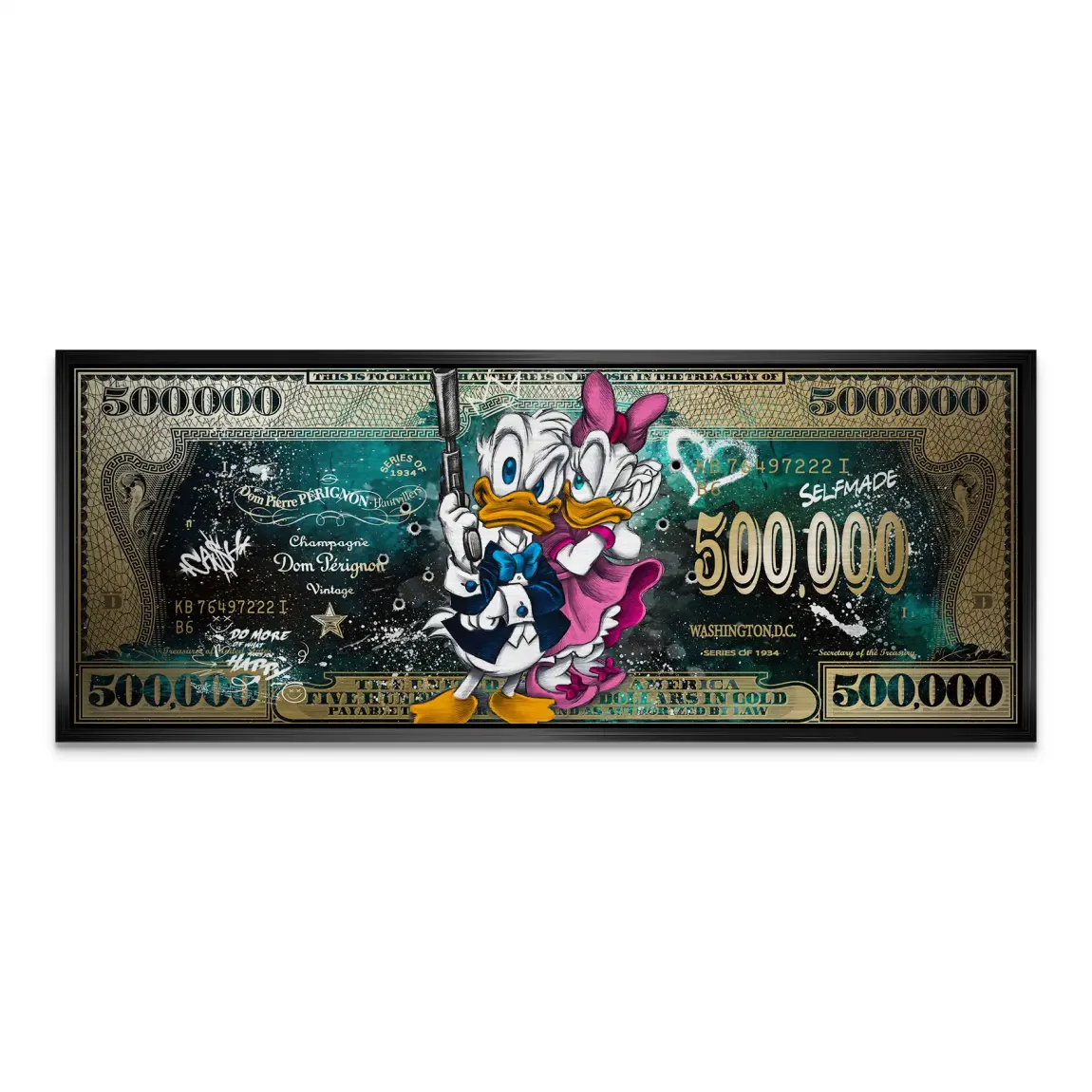 Donald & Daisy Duck Green Gold Pop Art Dollar Alu Gebürstet INGALERIE