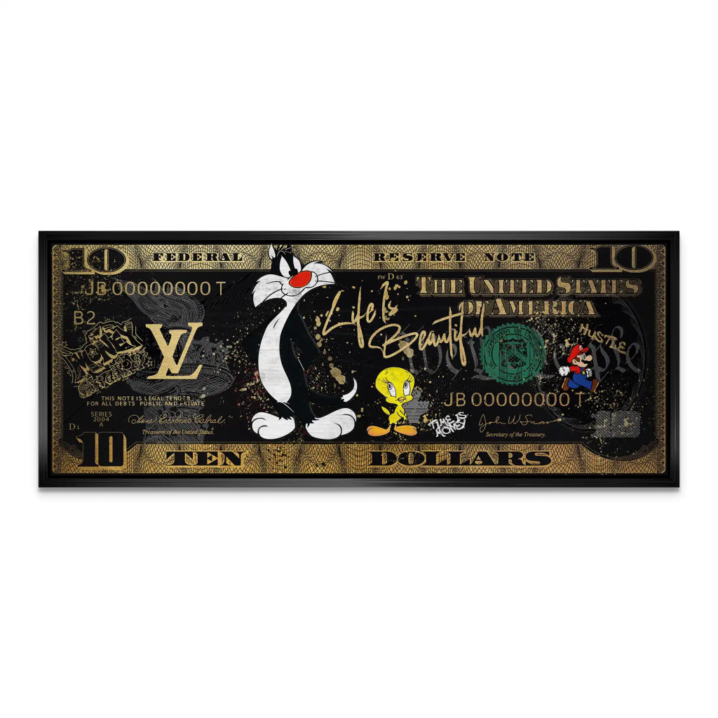 Tweety und Sylverster Black Dollar AluDibond Gebürstet INGALERIE