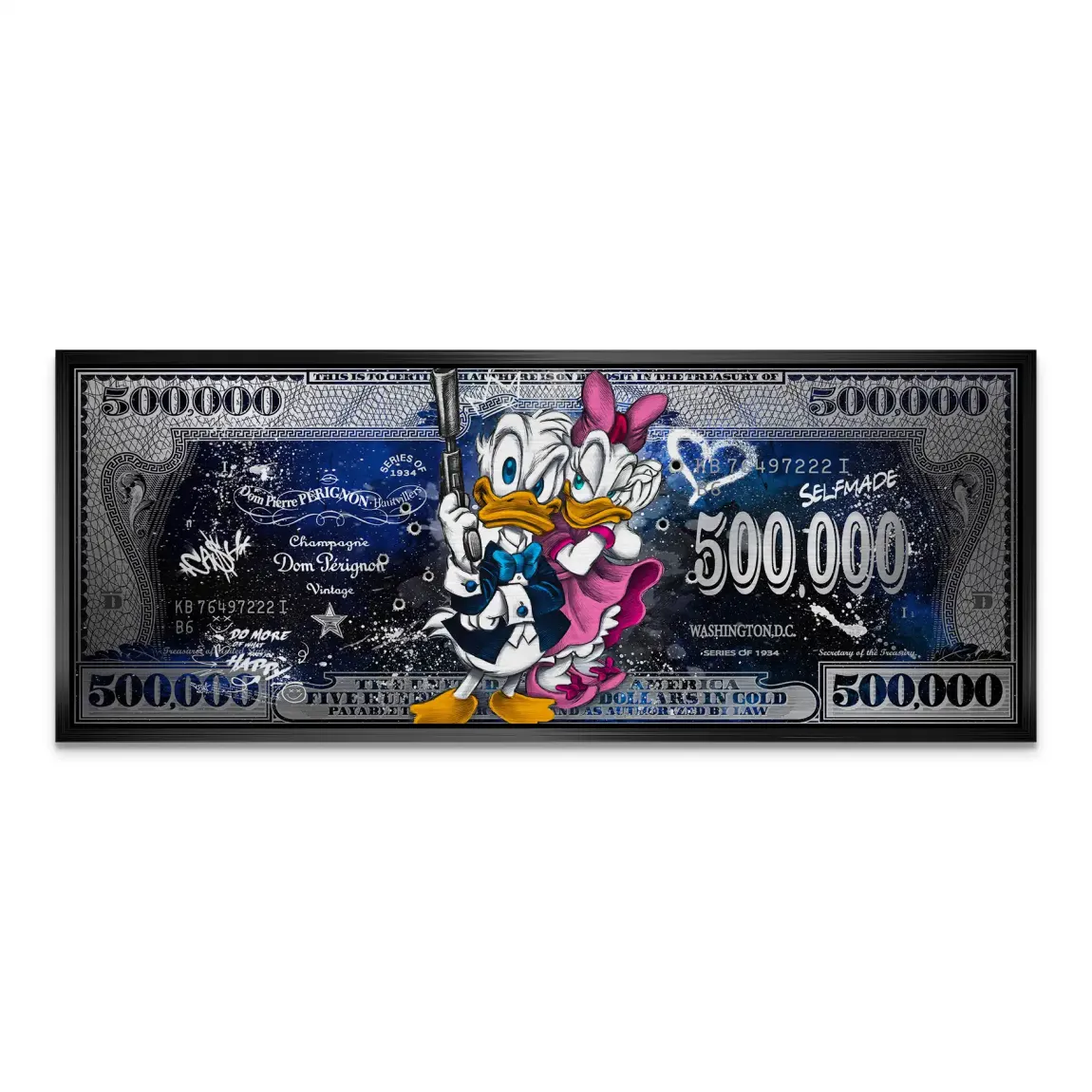 Donald & Daisy Duck Blue Pop Art Dollar Alu Gebürstet INGALERIE