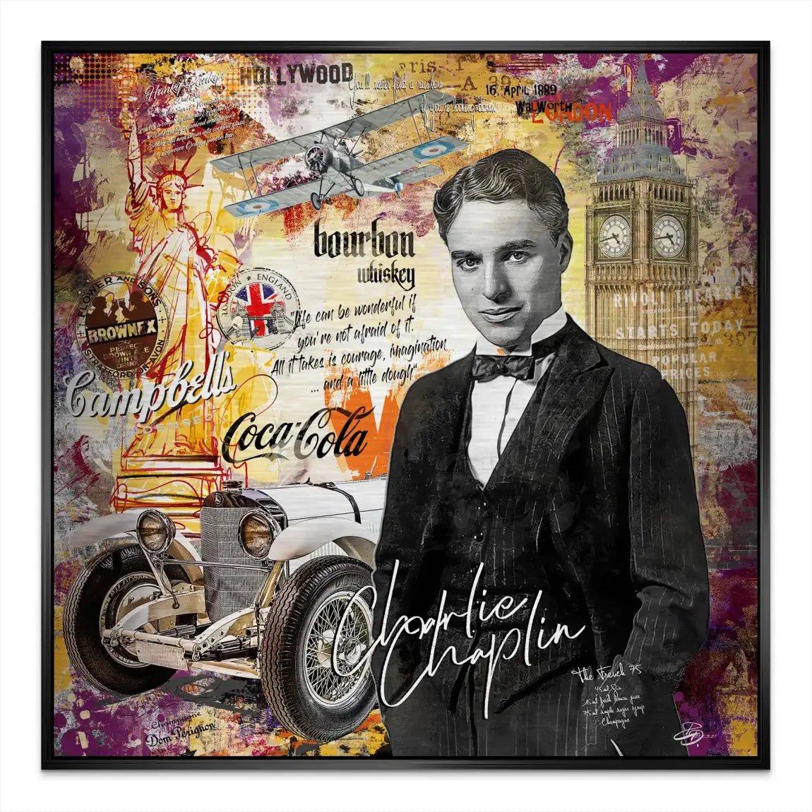Charlie Chaplin Pop Art Style Alu Gebürstet Bild INGALERIE