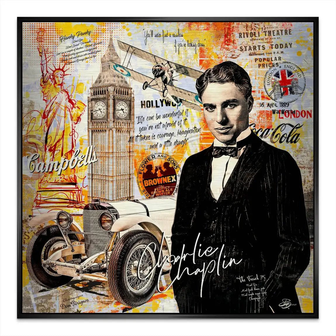 Charlie Chaplin Street Art Alu Gebürstet Bild INGALERIE