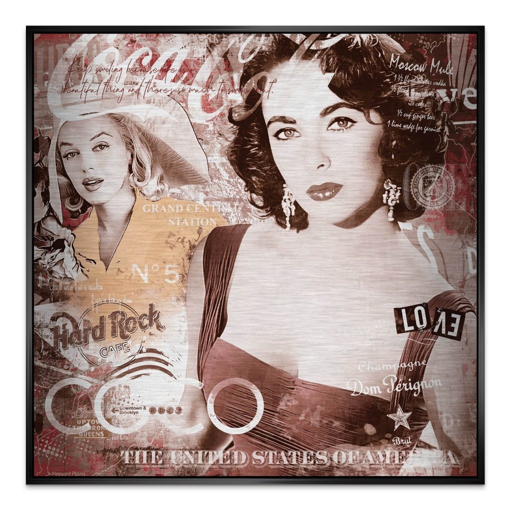 Marilyn & Liz Pop Art Retro Style Alu Gebürstet Bild INGALERIE