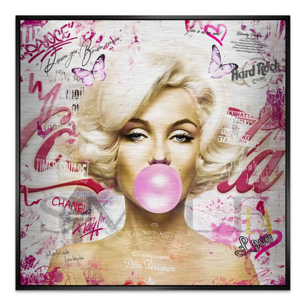 Marilyn Monroe Bubble Gum Streetart Alu Gebürstet Bild INGALERIE