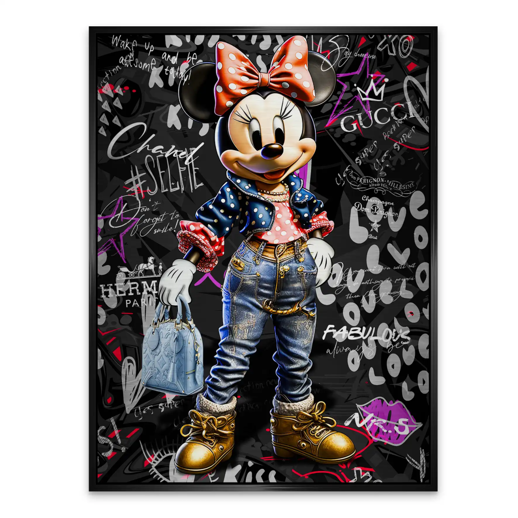Minnie Maus Comic Street Art Alu gebürstet Bild INGALERIE