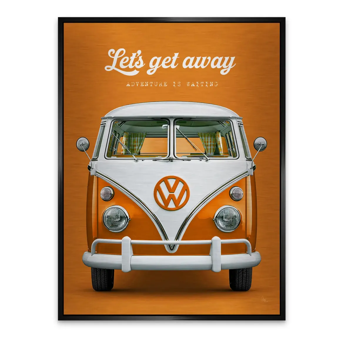 Orange VW Bulli Aluminiumbild gebürstet