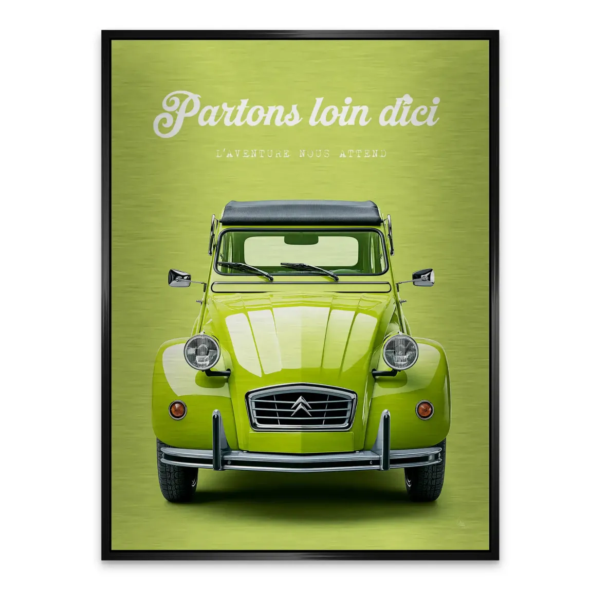 Green Citroen 2CV Aluminiumbild gebürstet