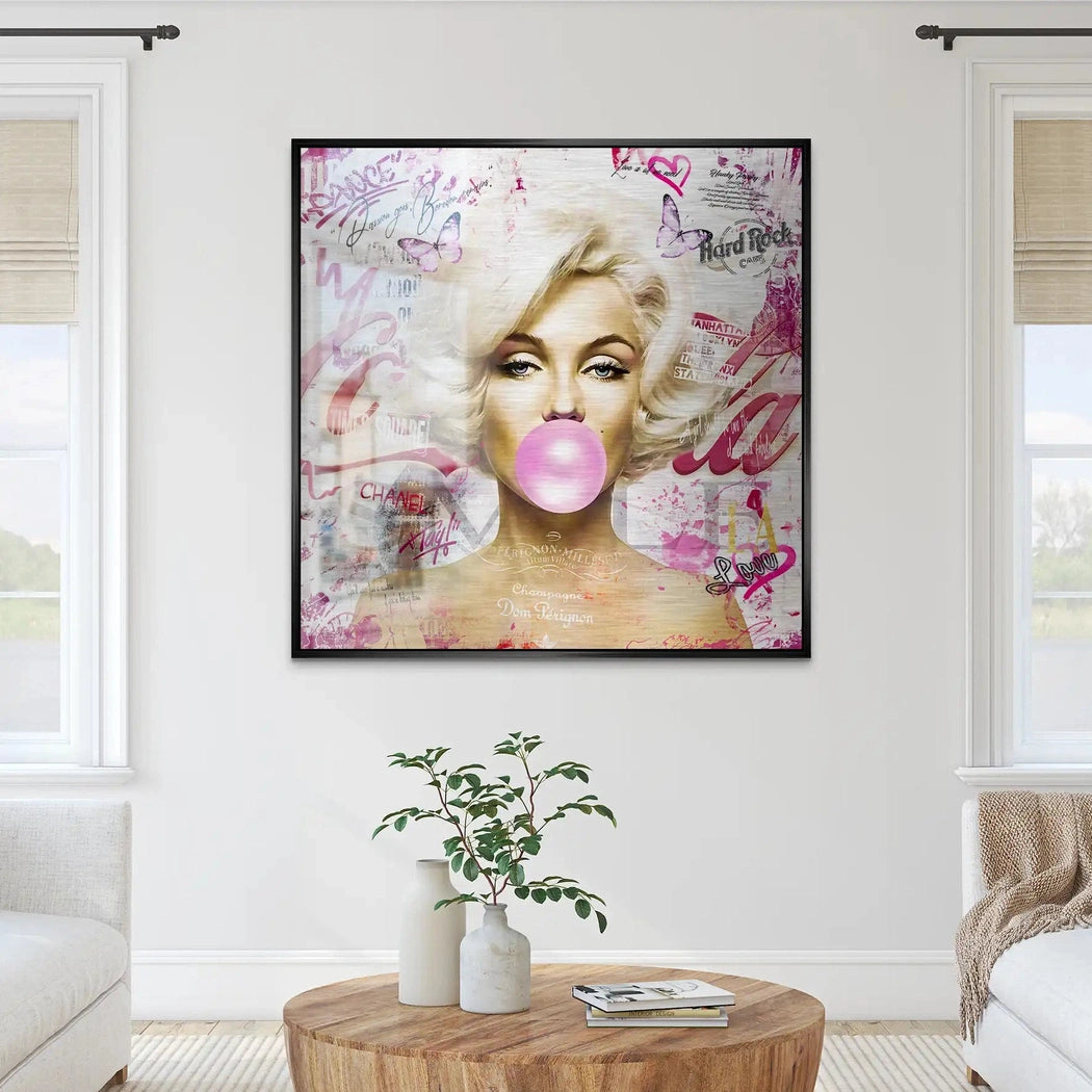 Marilyn Monroe Bubble Gum Streetart Alu Gebürstet Bild INGALERIE