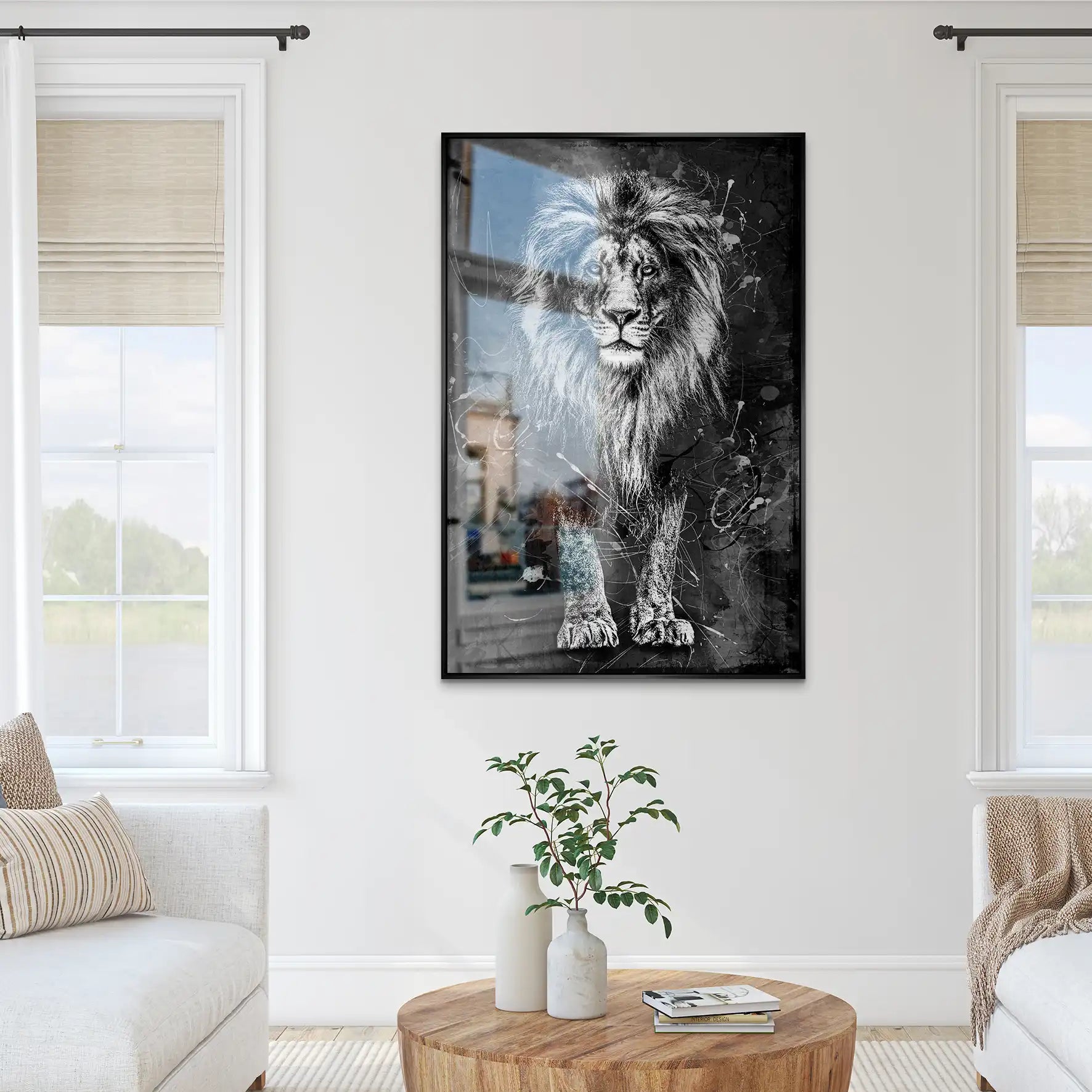 Löwe Abstrakt Black AluDibond Gebürstet INGALERIE