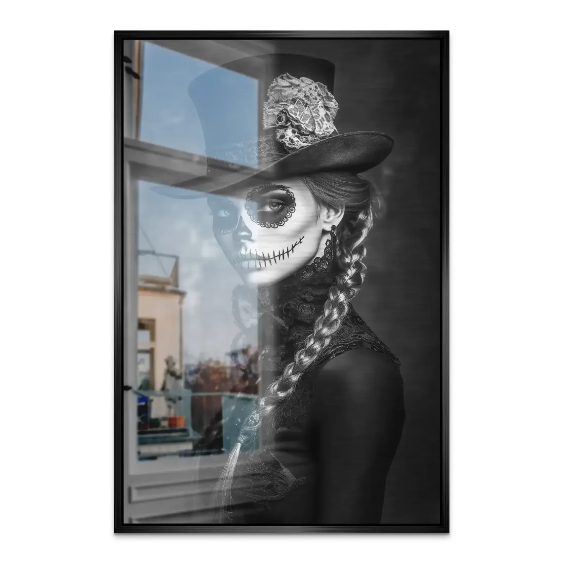 La Catrina Noir – Stil trifft Schattenkunst Bild auf Alu Dibond gebürstet INGALERIE