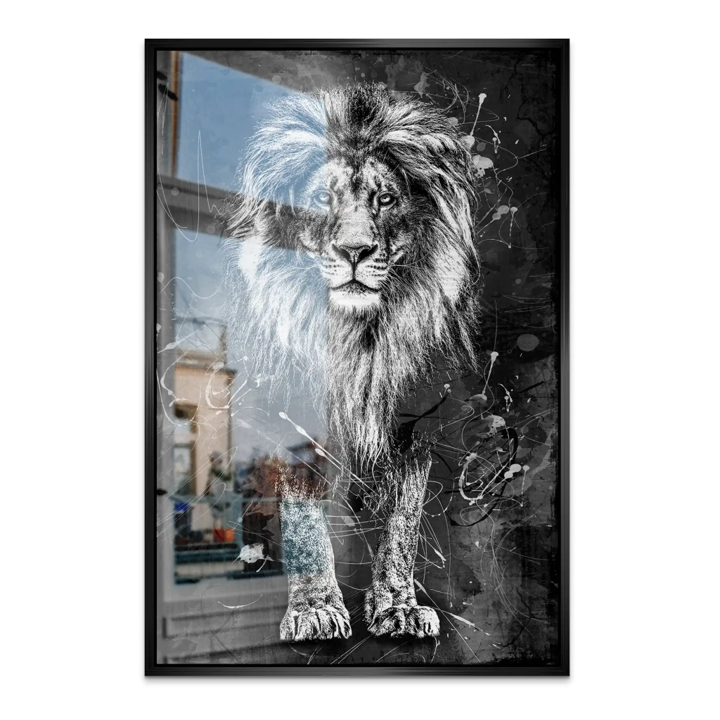 Löwe Abstrakt Black AluDibond Gebürstet INGALERIE