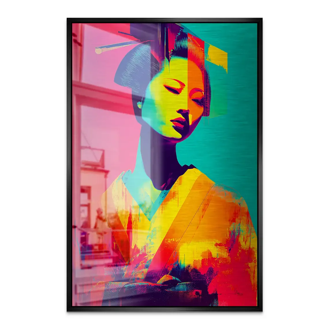 Geisha Pop Art Alu Dibond Bild gebürstet