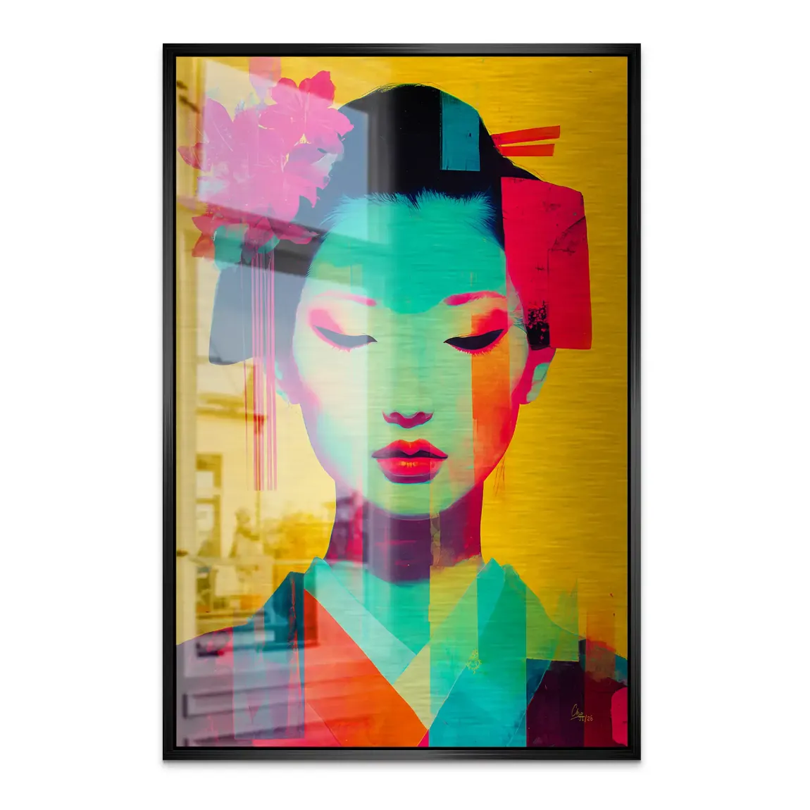 Geisha Neon Pop Alu Dibond Bild gebürstet