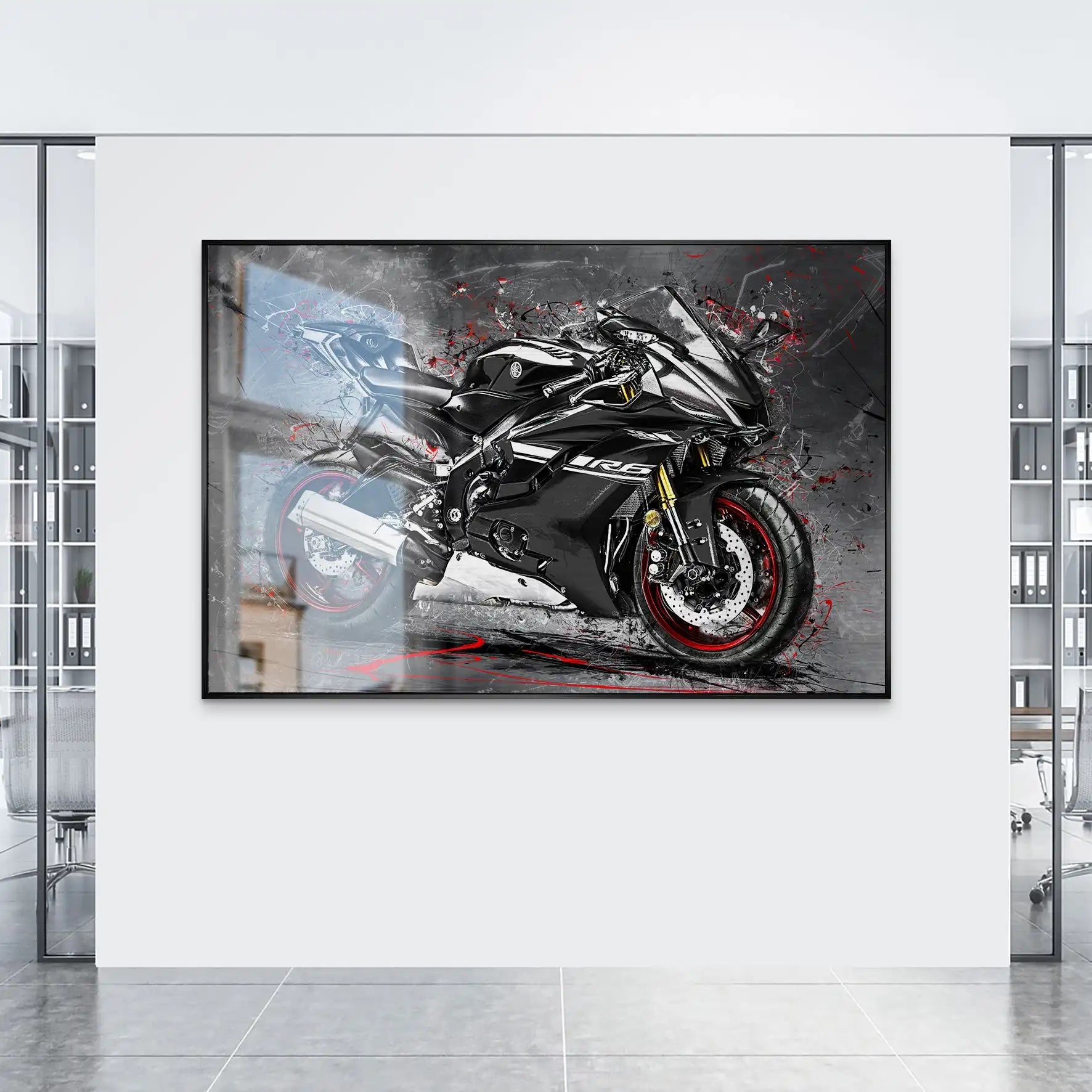 Yamaha R6 Abstrakt Black AluDibond Gebürstet INGALERIE