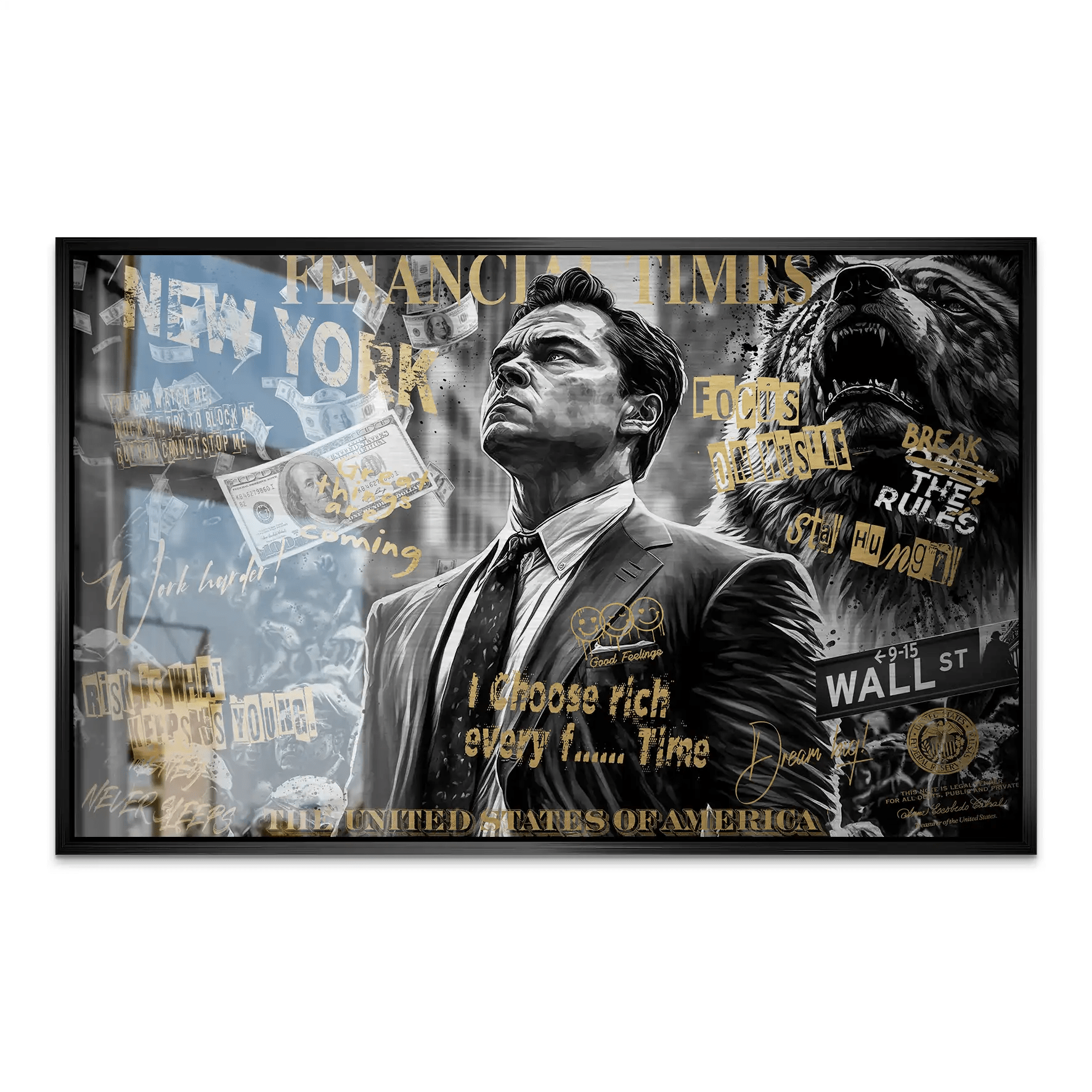 Wallstreet Wolf Gold Style Alu Dibond Gebürstet INGALERIE