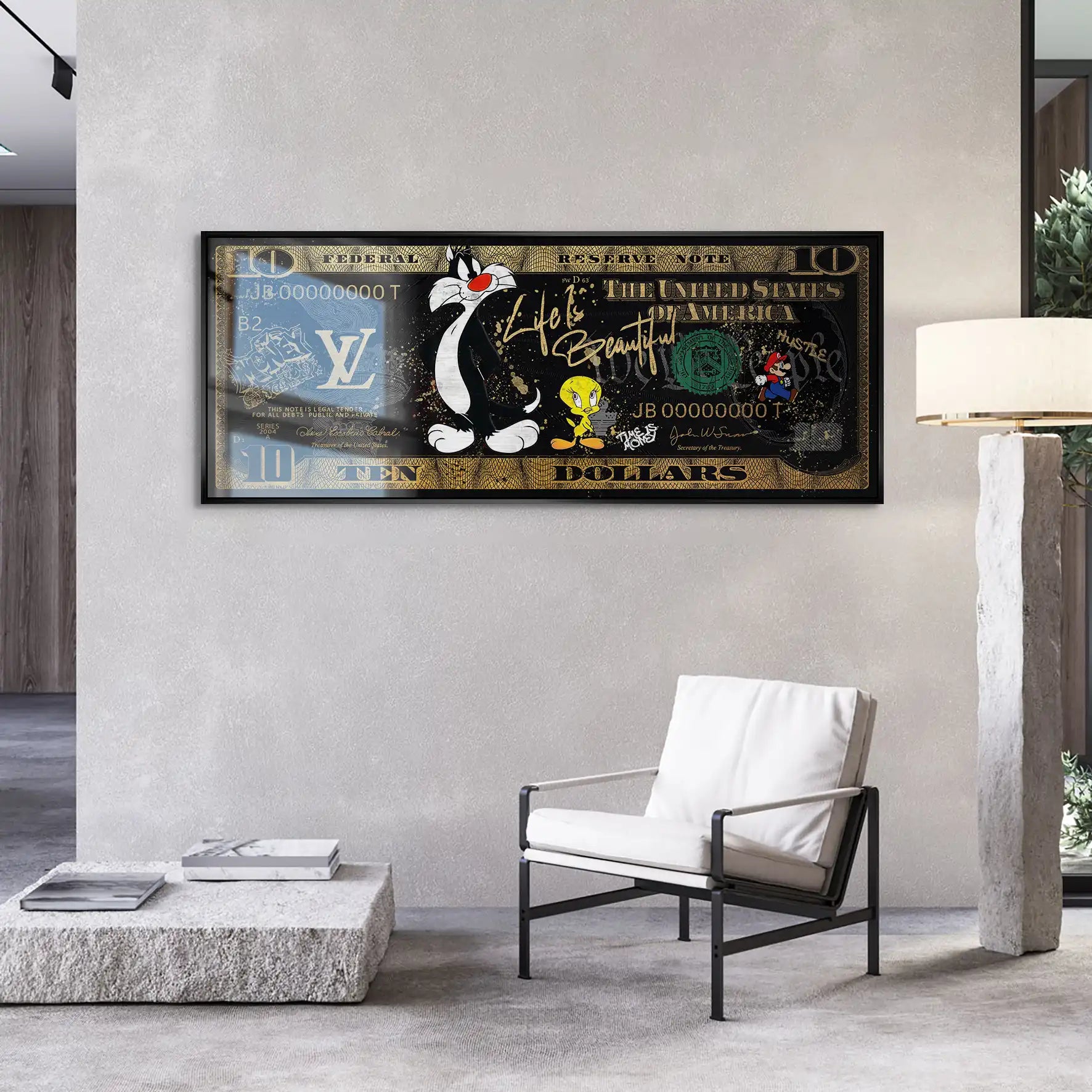 Tweety und Sylverster Black Dollar AluDibond Gebürstet INGALERIE