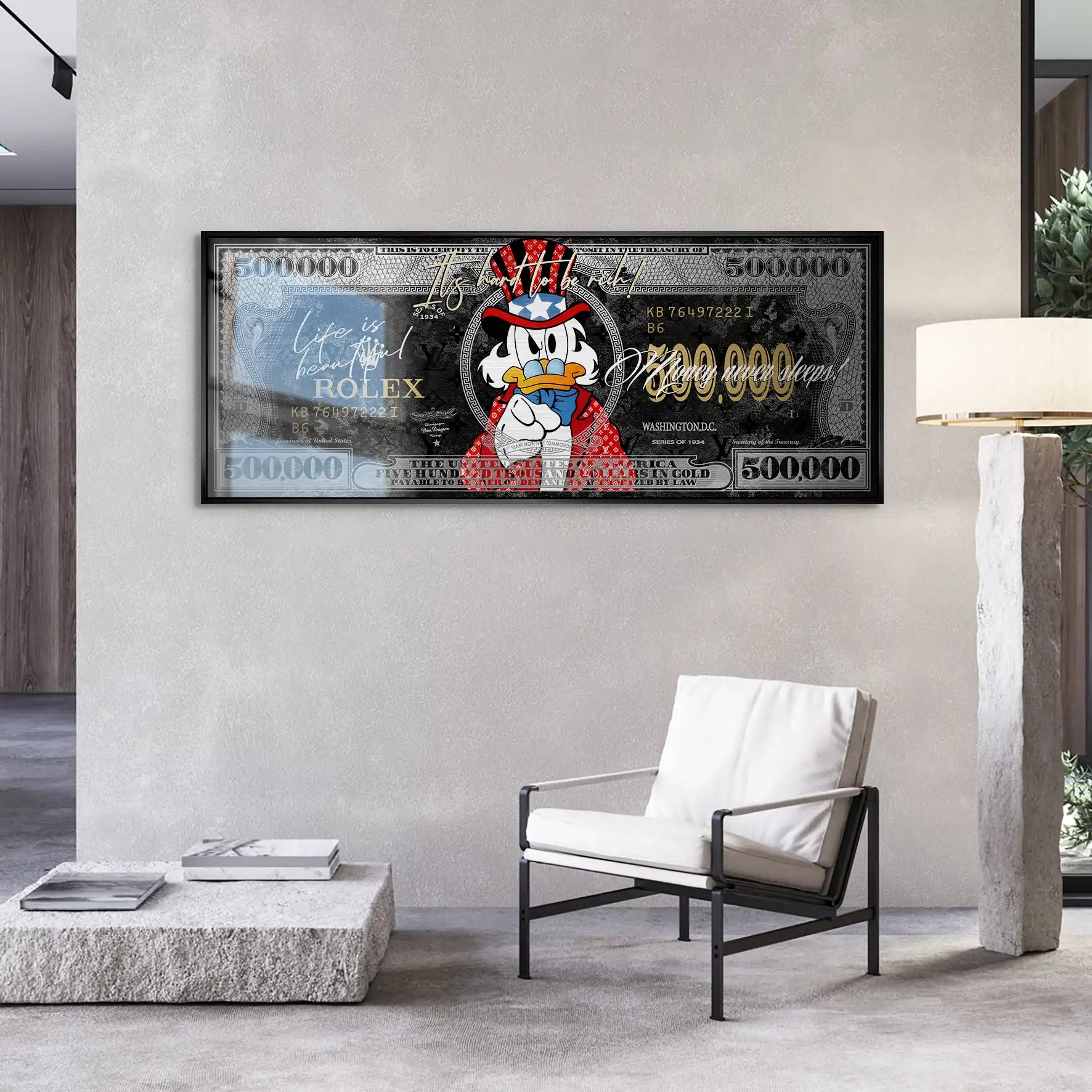 Dagobert Money Never Sleeps Dollar Black Alu Gebürstet INGALERIE
