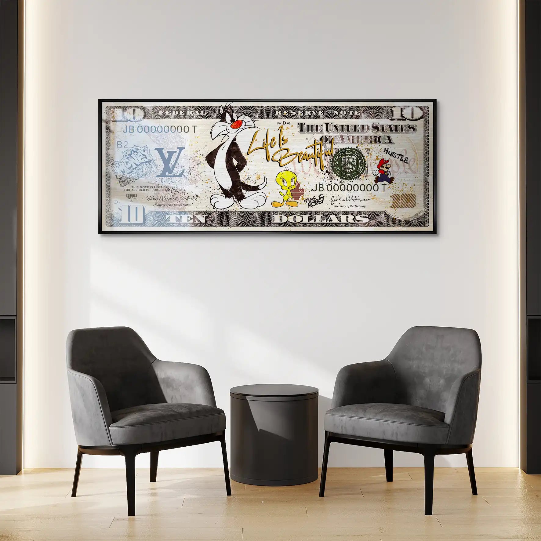 Tweety und Sylverster Dollar AluDibond Gebürstet INGALERIE