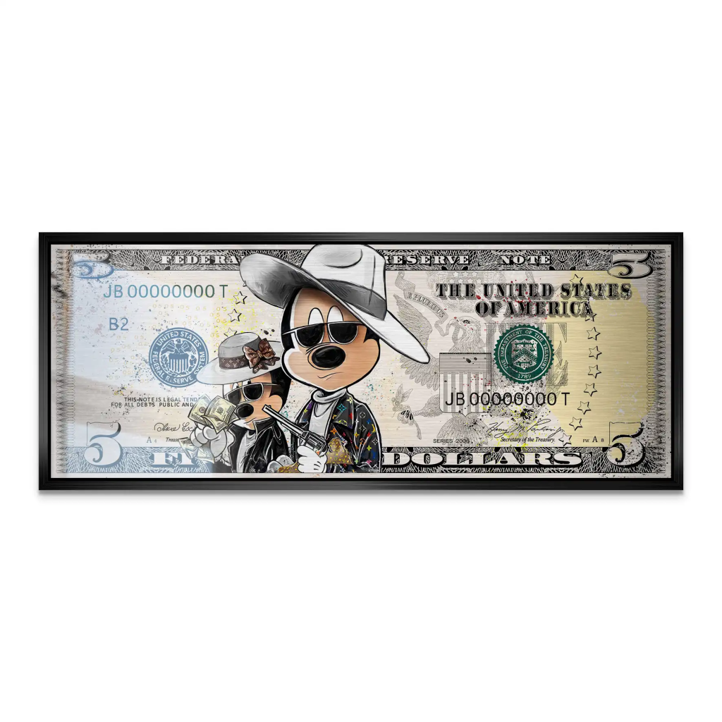 Micky und Minnie Maus Dollar Pop Art Alu Gebürstet Bild INGALERIE