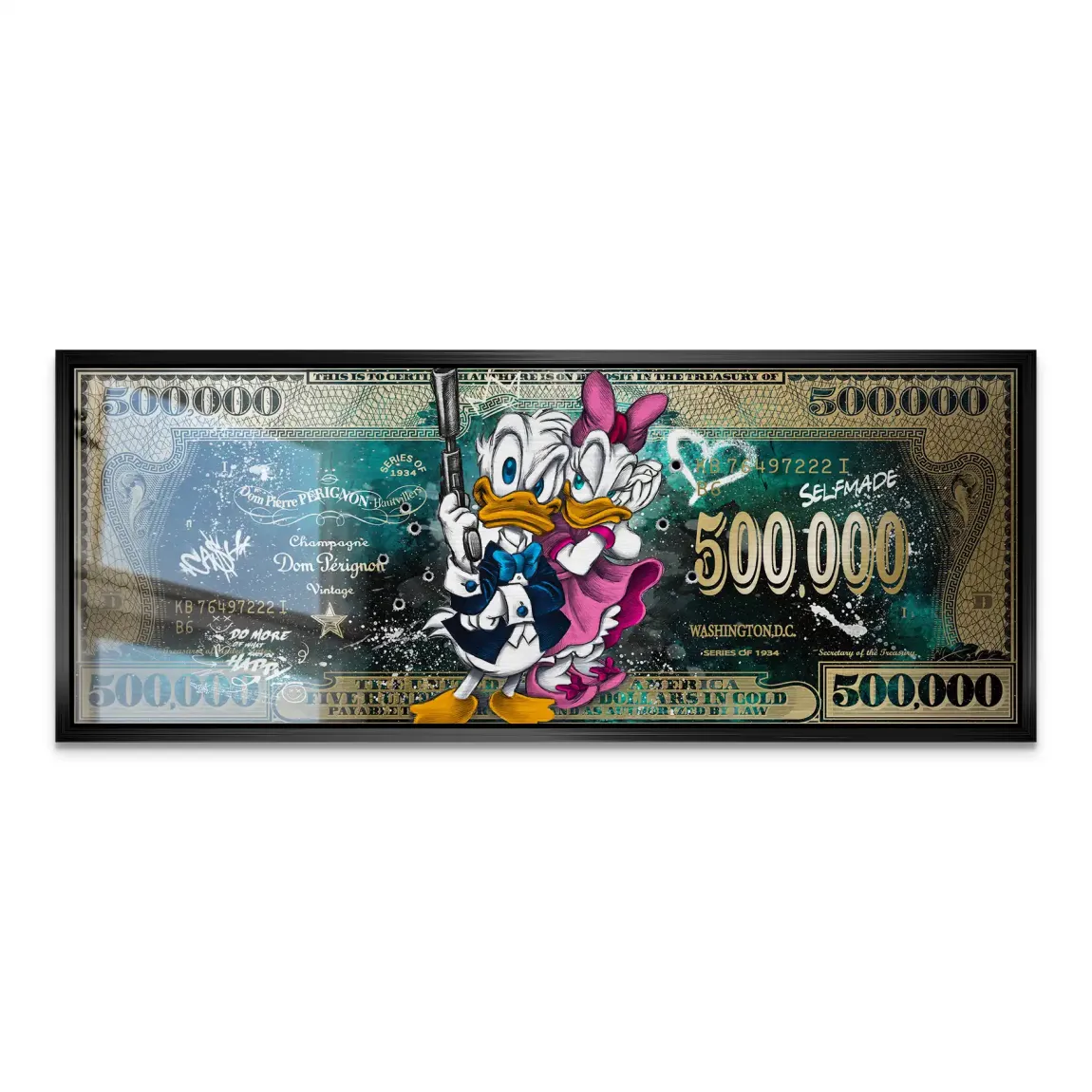 Donald & Daisy Duck Green Gold Pop Art Dollar Alu Gebürstet INGALERIE