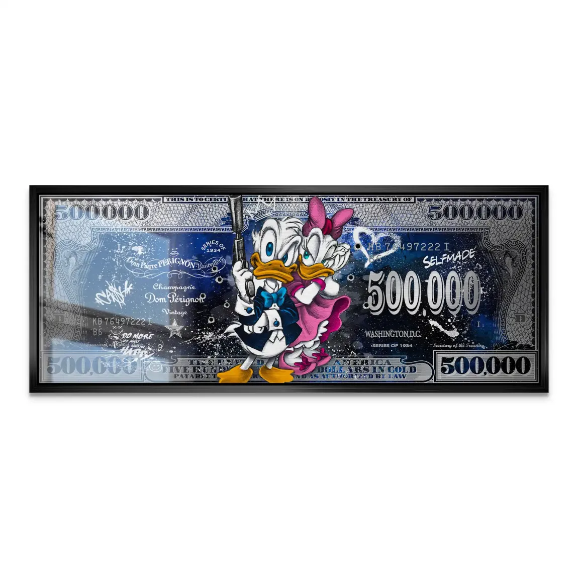 Donald & Daisy Duck Blue Pop Art Dollar Alu Gebürstet INGALERIE