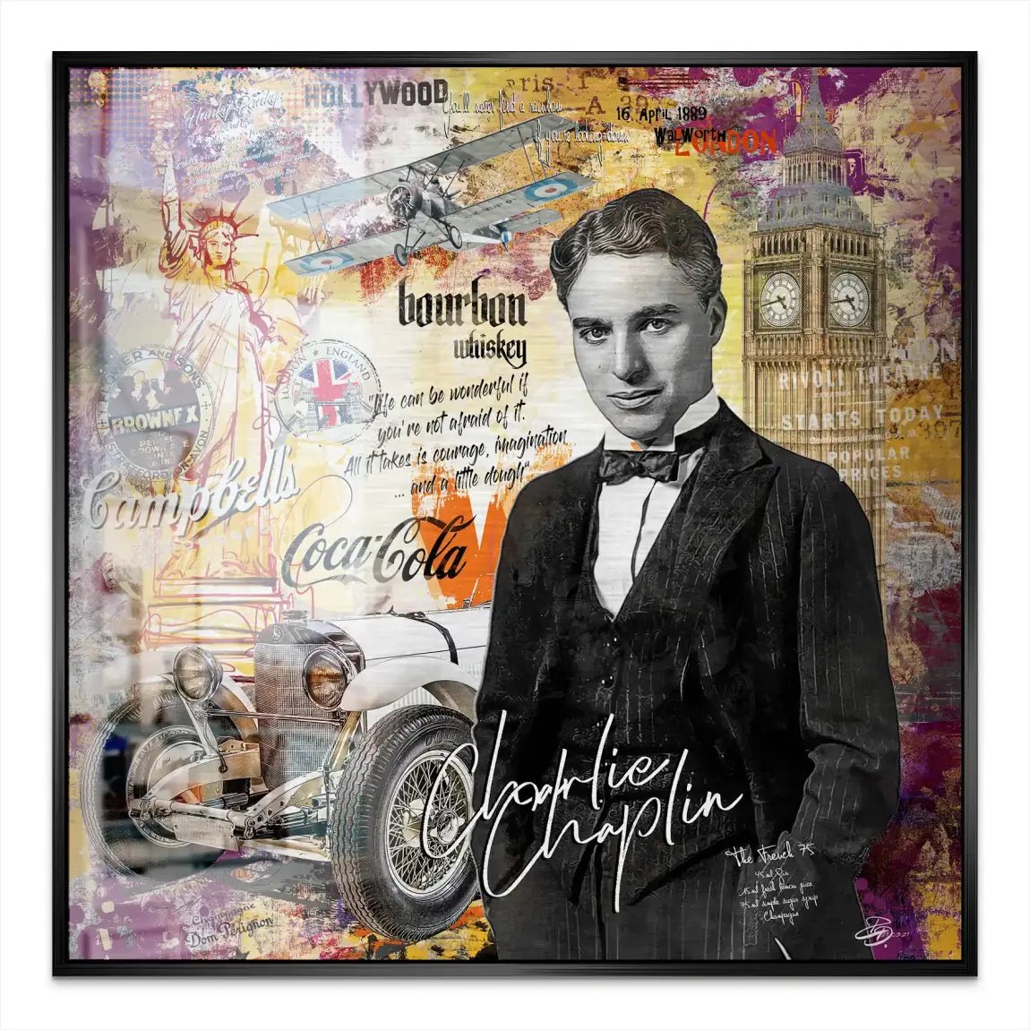 Charlie Chaplin Pop Art Style Alu Gebürstet Bild INGALERIE