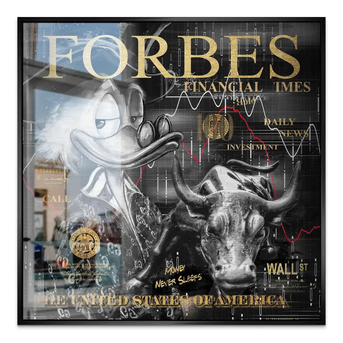 Dagobert Duck Wallstreet Black Gold Alu Gebürstet Bild