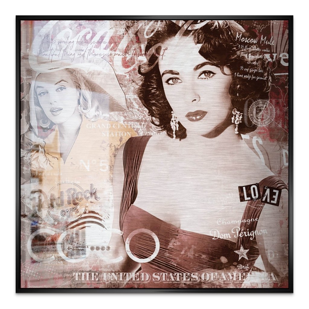 Marilyn & Liz Pop Art Retro Style Alu Gebürstet Bild INGALERIE