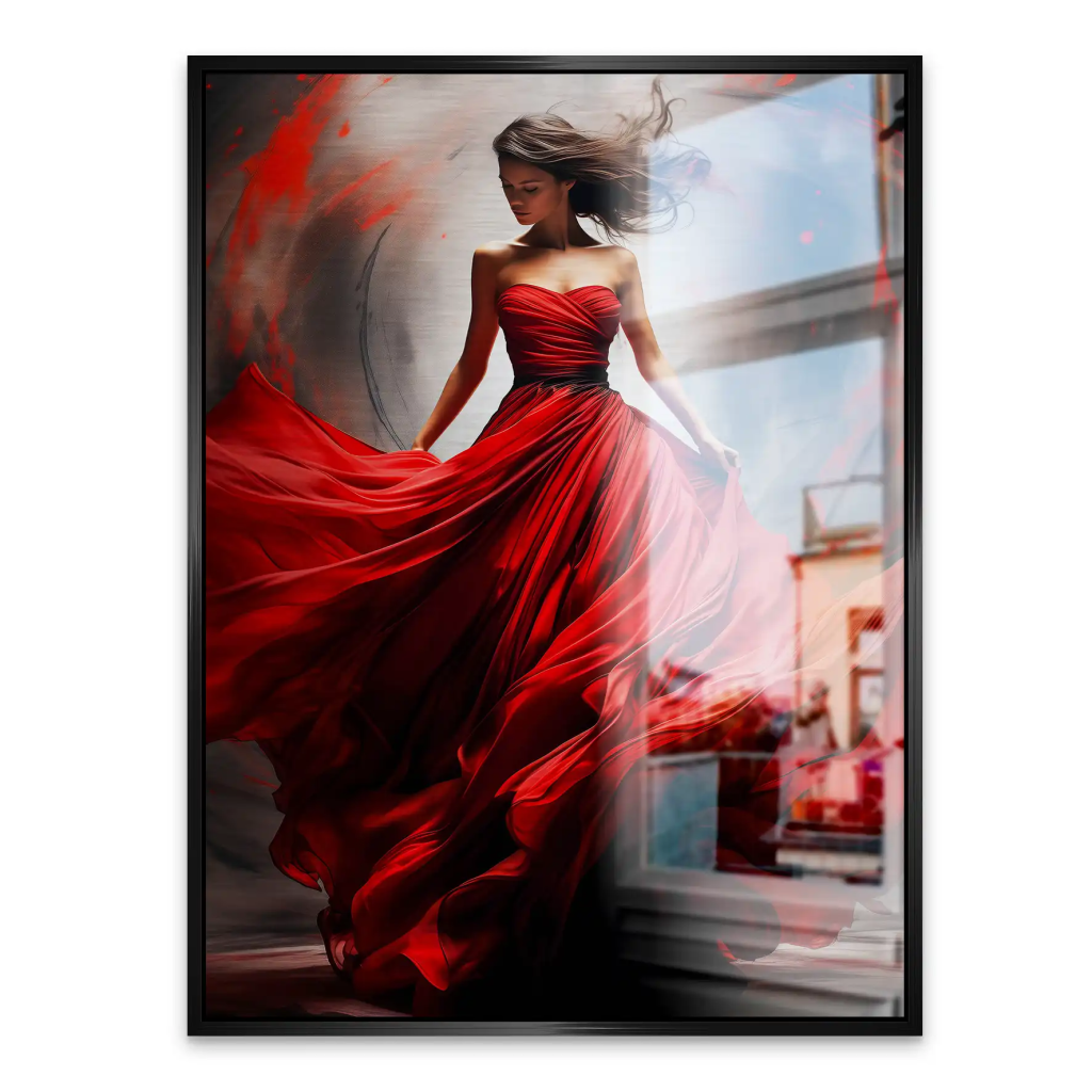Woman In Red Aludibond Gebürstet Bild INGALERIE